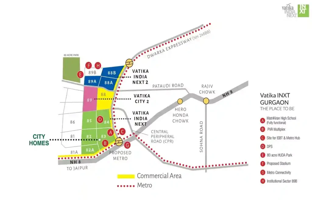 Vatika INXT City Centre Location Map