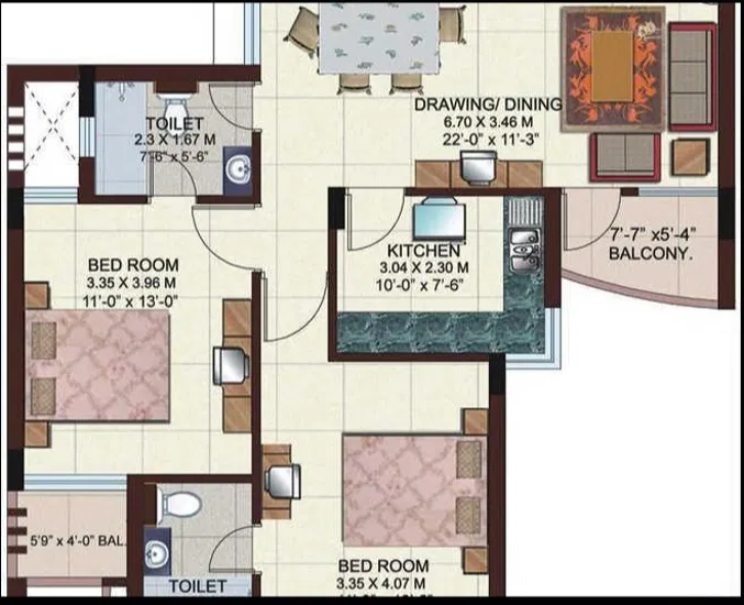 Pyramid Fusion Homes Sector 70A Gurugram Floor Plan of 2 BHK Apartments