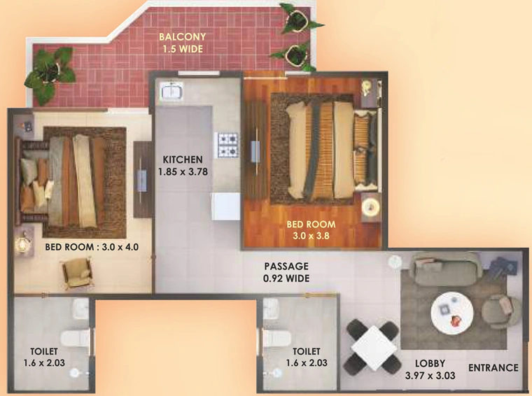 Pyramid Elite Sector 86 Gurugram Floor Plan of 2 BHK Apartments